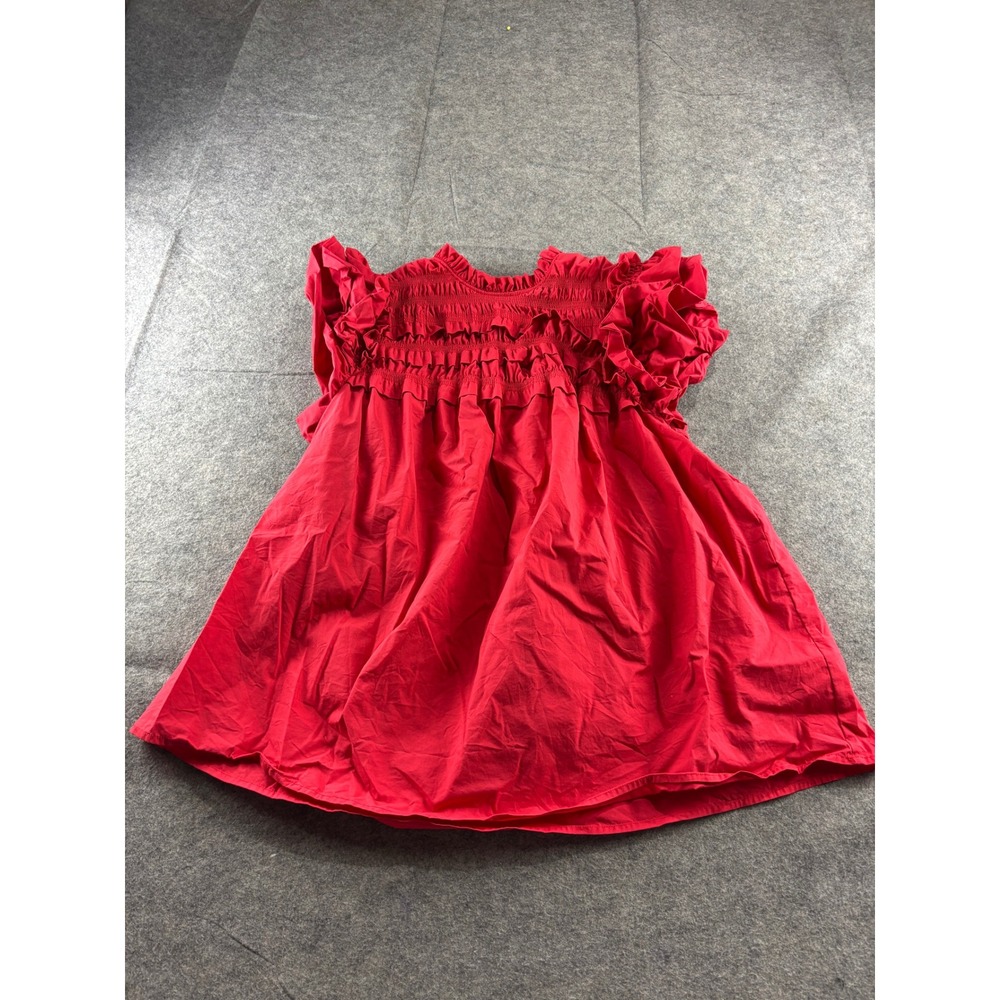 Marc New York Red Smocked Ruffle Sleeveless Babydoll Top Womens 2X Preppy Career